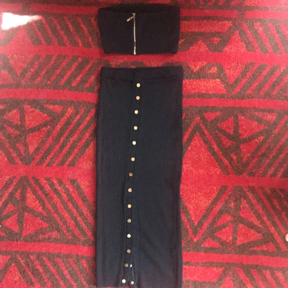 JLUXLABEL Black Ribbed Skirt Set sz. Small